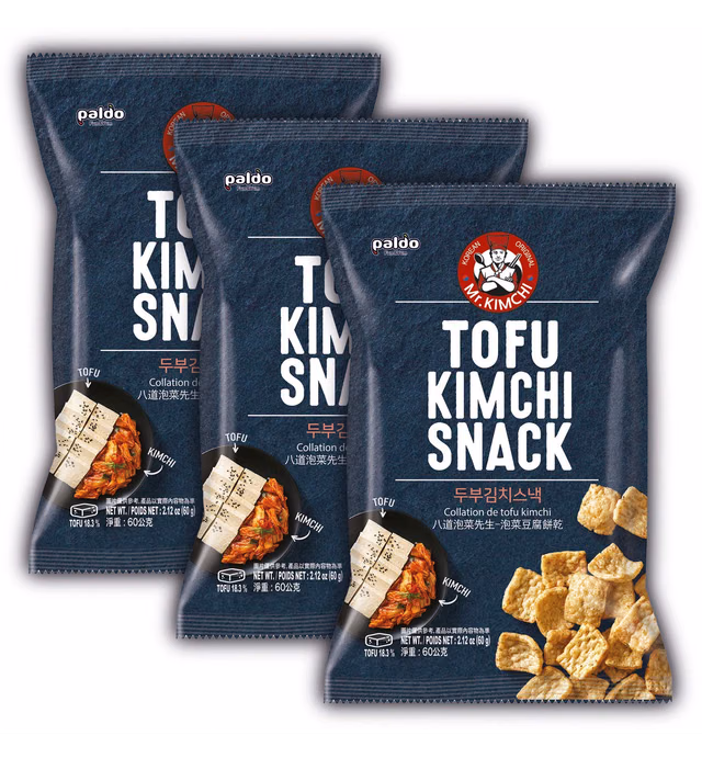 Paldo Fun & Yum Tofu Kimchi Snack Crackers Chips by Mr. Kimchi, Pack of 3, Most Loved Korean Snacks 팔도 두부김치스낵 2.12 oz x 3