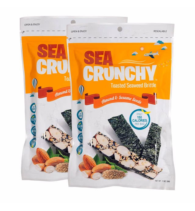 Sea Crunchy Toasted Seaweed Brittle Snacks Almond & Sesame Seeds - 1 Oz. (2 Pack)