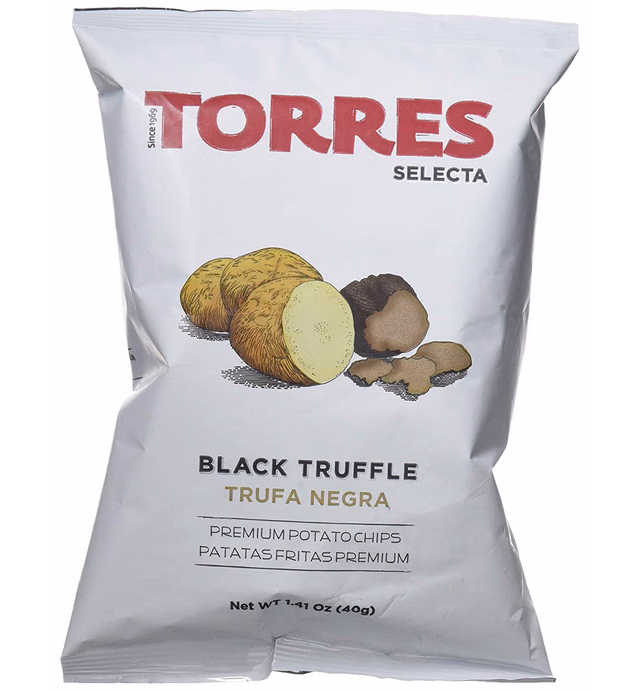 Torres Premium Black Truffle Potato Chips - Trufa Negra - Old Fashioned and Handcrafted Patatas Fritas - Light, Crispy and Crunchy Potato Chip For Girls, Kids - Gluten-Free, Non-GMO - 20 Pack 40 g