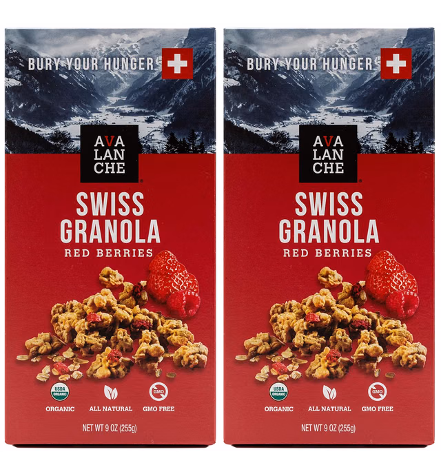 Avalanche Organic Red Berries Swiss Granola, 9.0 Ounce Bag (Pack of 2) Organic, Non-GMO, All Natural, Kosher, Home Size Packet of Granola, Convenient Snack, Eat Plain or with Milk or Yogurt