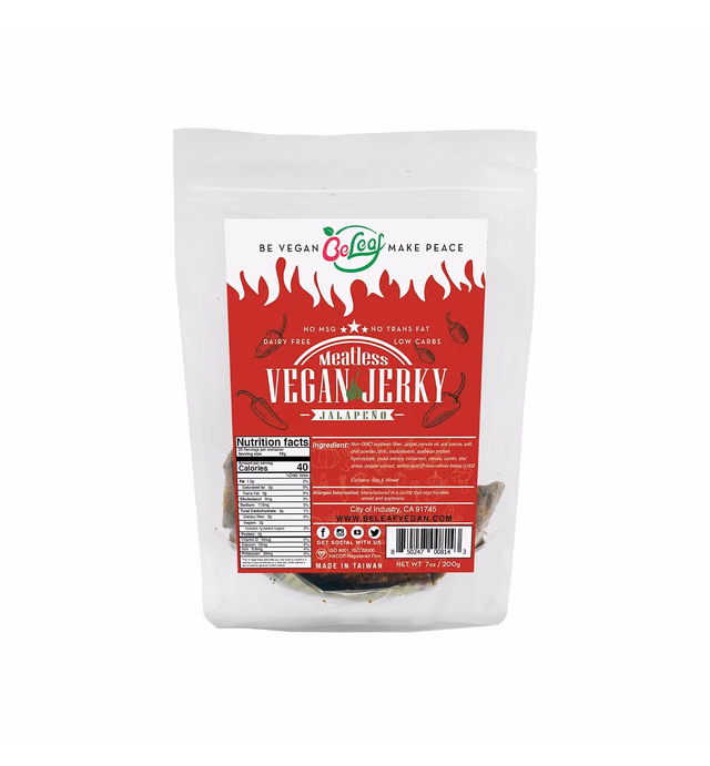 BELEAF Jalapeño Vegan Jerky | Hot Meat-like Plant-Based Jerky | Delicious Meat Substitute | Low Carb, Non-GMO, Dairy Free, Plant Protein | Natural Ingredients | Spicy Healthy Snack | 7 oz