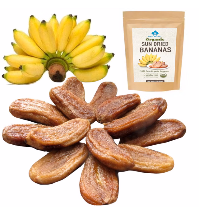 Organic Sun Dried Whole Bananas - No Sugar Added - No Preservatives - Unsulfured - Soft and Chewy Little Bananas - Thai Natural Fruit Snacks - Super Potassium Snack 12.6 OZ Pack of 1