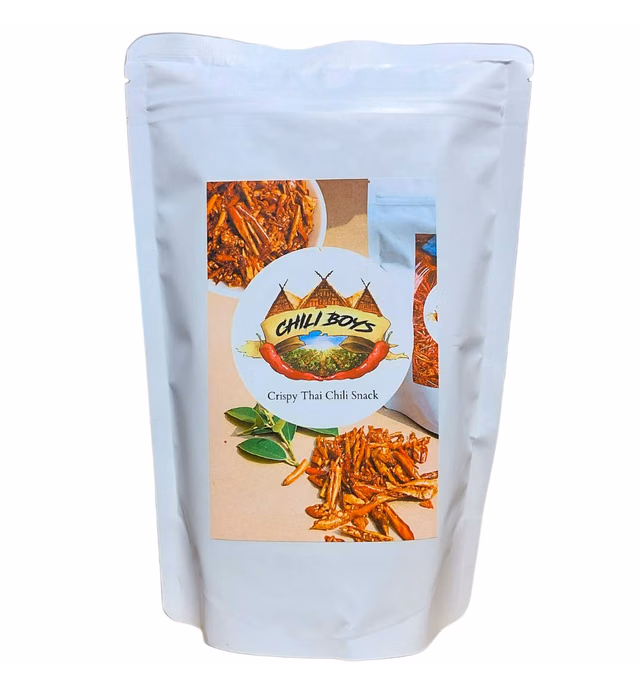 Crispy Thai Chili Snack, Ready To Eat, 120 g. Bag, Authentic Crispy Thai Chilis with Sesame Seeds, Genuine Crispy Spicy Thai Chilies for Snacking Anytime by Chili Boys