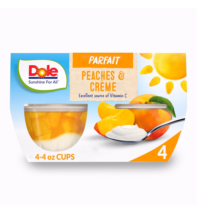 Dole Fruit Bowls Peaches & CrÔøΩme Parfait, Gluten Free Healthy Snack, 4.3 Oz, 4 Cups