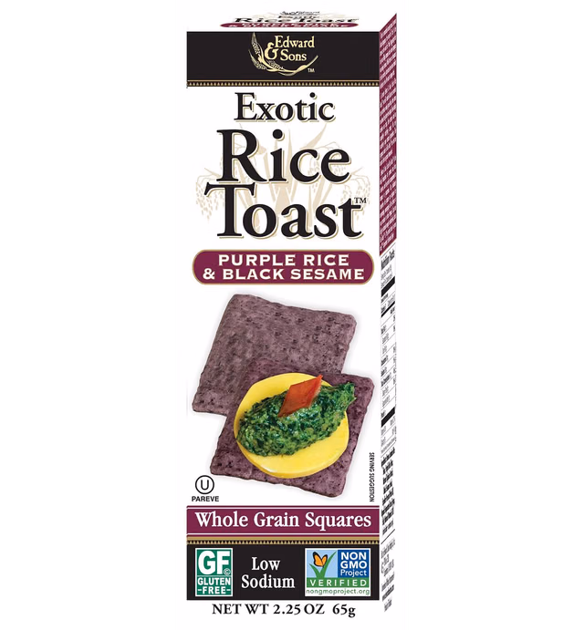 Edward & Sons Exotic Rice Toast, Purple Rice & Black Sesame, 2.25 Ounce Boxes (Pack of 12)