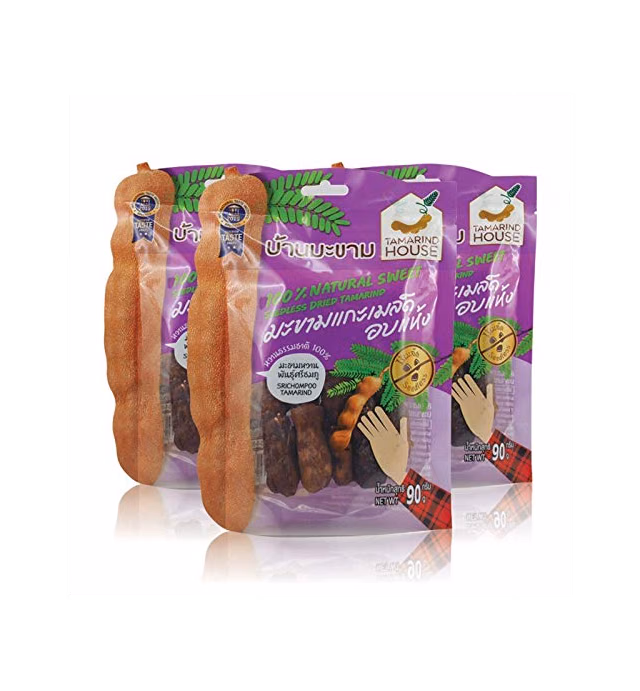 Seedless Dried Sweet Tamarind Snack Natural Real Herbal Fruit Net Wt 90 G (3.17 Oz) Tamarind-house Brand X 3 Bags