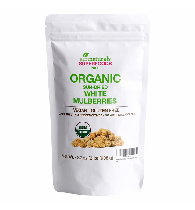 White Mulberries Dried Organic Bulk 2 Lbs Bag– 100% USDA Organic Certified – Sun Dried, Raw, Non GMO & Gluten Free – Product of Turkey