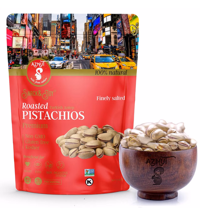 AZNUT Turkish Antep Roasted Salted Pistachios 3 LB, 100% Natural Premium Quality Class A, Non GMO Project Certified, Kosher Certified, Great Snacks, Resealable Bag 3 LB