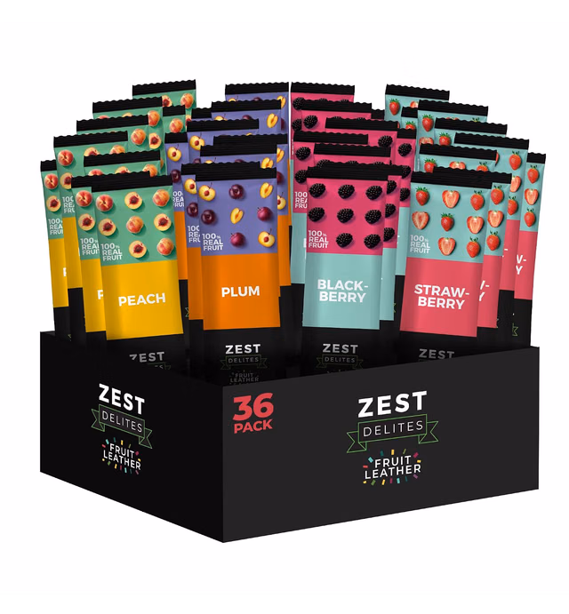 Zest Delites Fruit Leather Snacks, Fruit Snacks, Fruit Roll Ups Variety Pack, Dried Fruit Strips, Organic Fruit Snacks, Fruit Leather Snacks, Fruit Bars, 0.88 oz x 36, Fruit Jerky