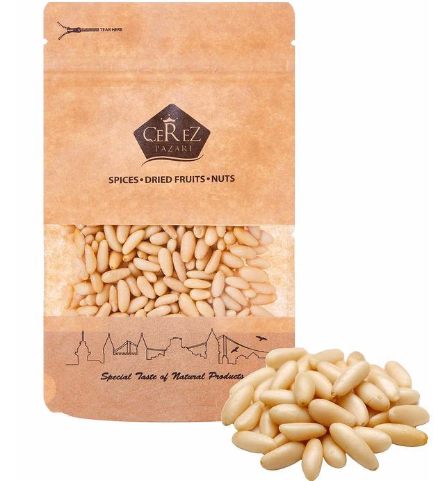 Cerez Pazari World Famous Mediterranean Turkish Pine Nuts in Resealable Bag 4 oz- Cam Fistigi - Premium Quality, Raw, Unsalted,%100 Natural, Non-GMO