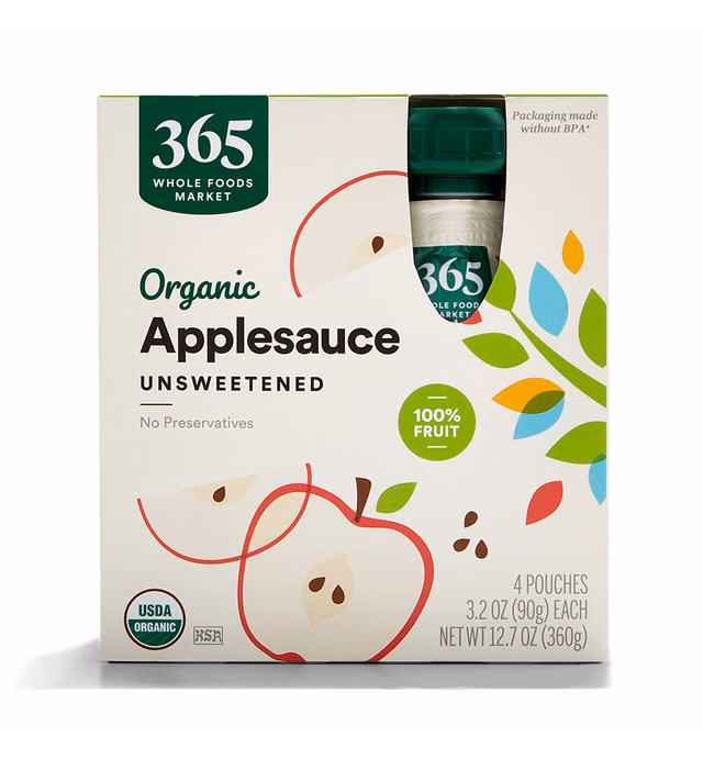 365 by Whole Foods Market, Organic Unsweetened Applesauce 4 Pack, 3.2 Ounce