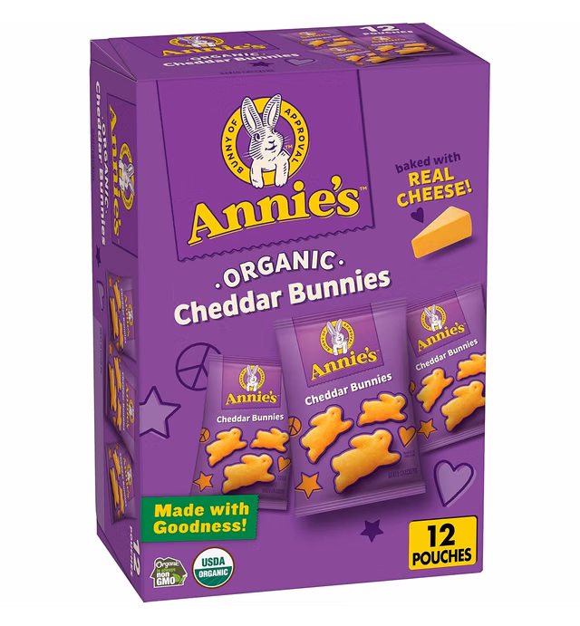 Annie's Organic Cheddar Bunnies Baked Snack Crackers, 12 oz., 12 Pouches