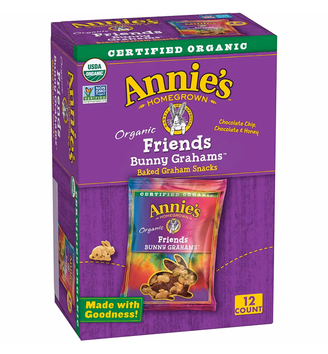 Annie's Organic Friends Bunny Graham Snacks, Chocolate Chip, Chocolate & Honey, 12 Packets