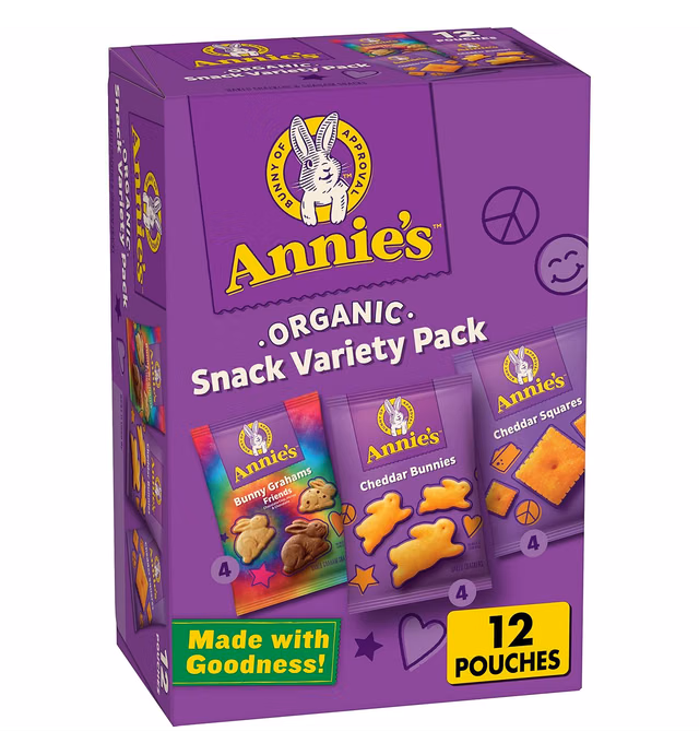 Annie's Organic Variety Pack, Cheddar Bunnies, Bunny Grahams, Cheddar Squares, 12 Pouches