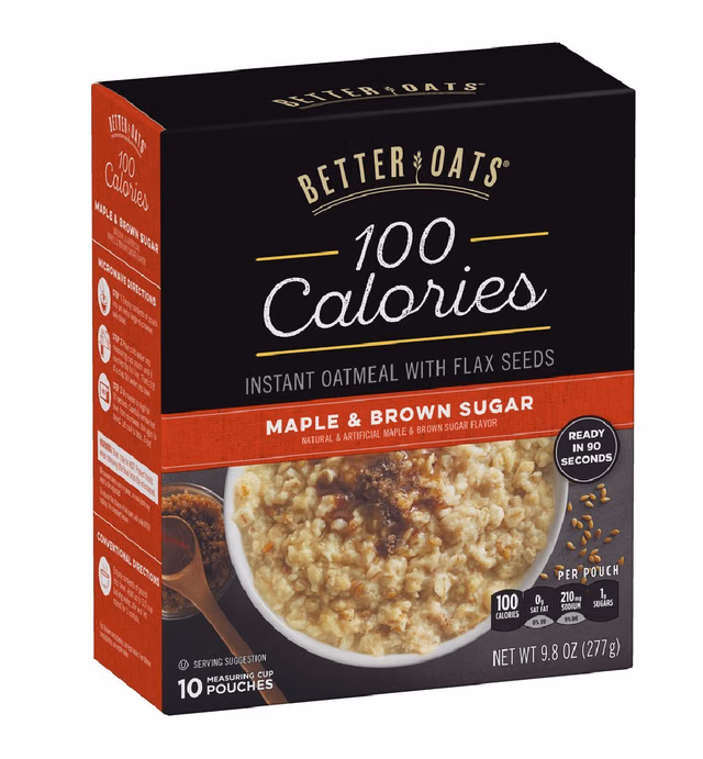 Better Oats 100 Calories Maple & Brown Sugar Instant Oatmeal with Flax Seeds, 9.8 Ounce (Pack of 6)