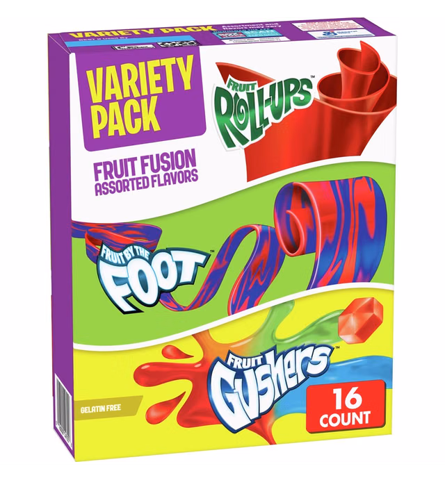 Fruit Roll-Ups, Fruit by the Foot, Gushers, Snacks Variety Pack, 16 ct