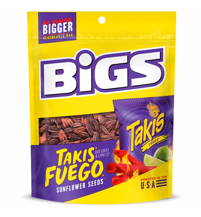 BIGS Takis Fuego Sunflower Seeds, Hot Chili Lime Flavor, Keto Friendly Snack, 5.35 oz. (Pack of 8)