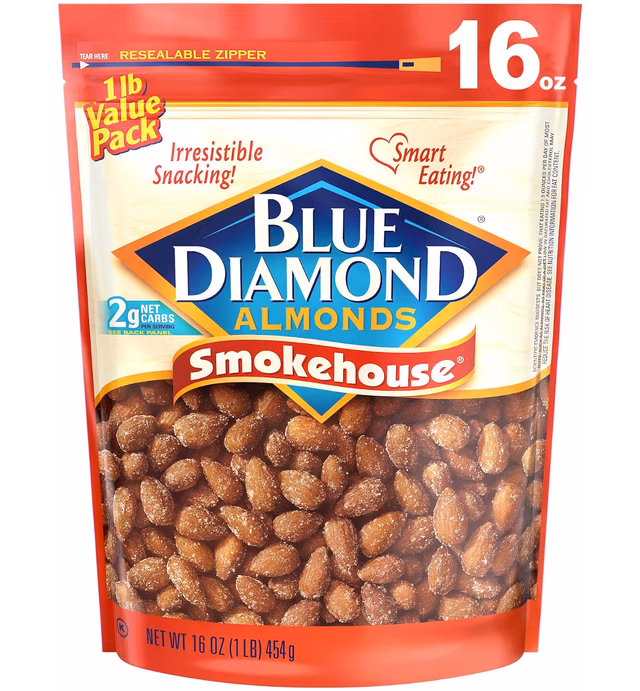 Blue Diamond Almonds Gluten Free Smokehouse Flavored Snack Nuts, 16 Oz Resealable Bag (Pack of 1)
