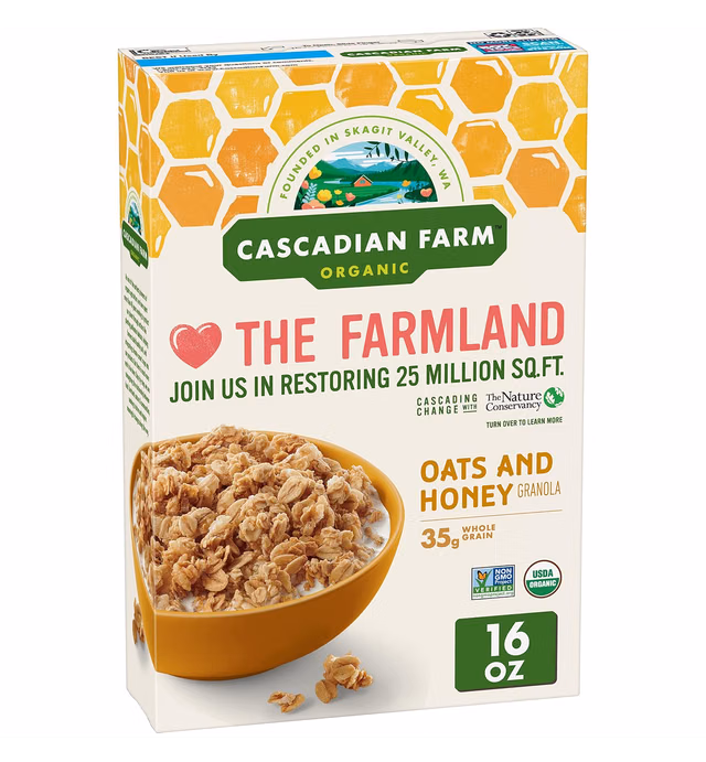 Cascadian Farm Organic Granola, Oats and Honey Cereal, 16 oz