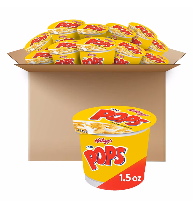 Corn Pops Cold Breakfast Cereal Cups, 8 Vitamins and Minerals, Kids Snacks, Original (12 Cups)