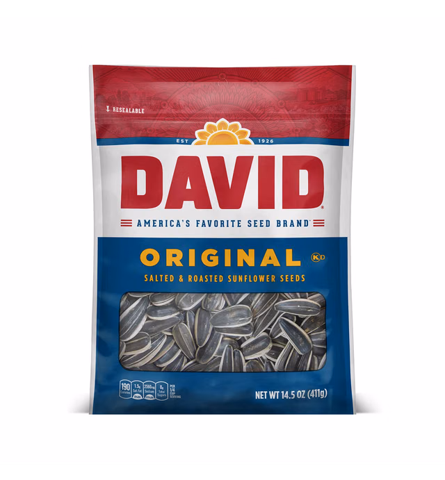 DAVID SEEDS Roasted and Salted Original Sunflower Seeds, Keto Friendly, 14.5 oz, 12 Pack