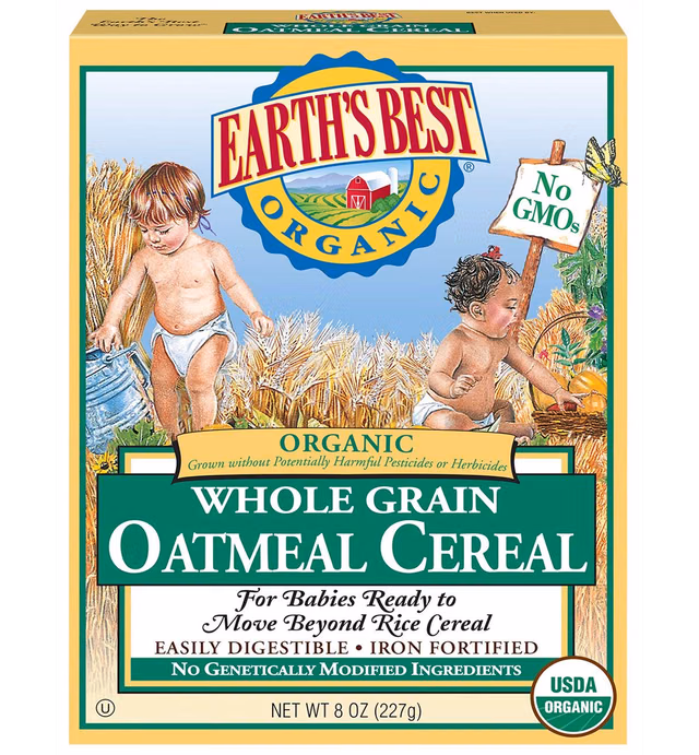 Earth's Best Organic Baby Food, Organic Whole Grain Oatmeal Baby Cereal, Non-GMO, Easily Digestible and Iron Fortified Baby Food, 8 oz Box (Pack of 12)