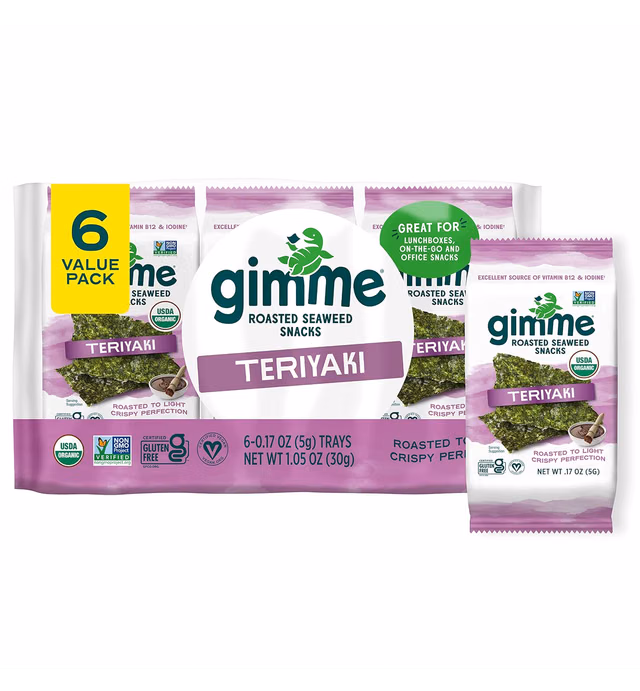 gimMe - Teriyaki - 6 Count - Organic Roasted Seaweed SheetsKeto, Vegan, Gluten Free - Great Source of Iodine & Omega 3’s - Healthy On-The-Go Snack for Kids Adults