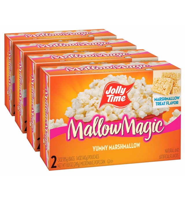 Jolly Time Mallow Magic, Sweet Marshmallow Microwave Popcorn with Candy Coated Sugar Topping for an Easy Gourmet Treat (Mallow Magic, 4.4 Ounce (Pack of 8))