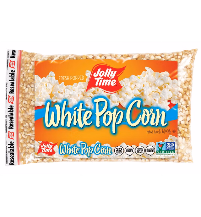 Jolly Time White Popcorn Kernels | Bulk Bags Of Tender Non- GMO & Gluten Free Gourmet Popping Corn, 2 Lb. Bags (Pack Of 12)