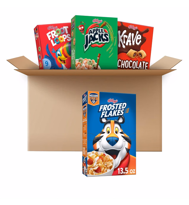Kellogg's Cold Breakfast Cereal, Bulk Pantry Staples, Kids Snacks, Variety Pack (4 Boxes)