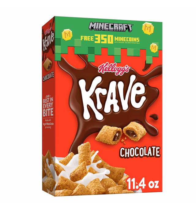 Kellogg's Krave Breakfast Cold Cereal, 7 Vitamins and Minerals, Made with Whole Grain, Chocolate, 11.4oz Box (1 Box)