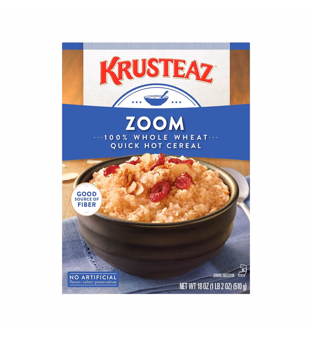 Krusteaz Zoom Quick Hot Cereal, 100% Whole Wheat, 18 Oz Boxes (Pack of 12)