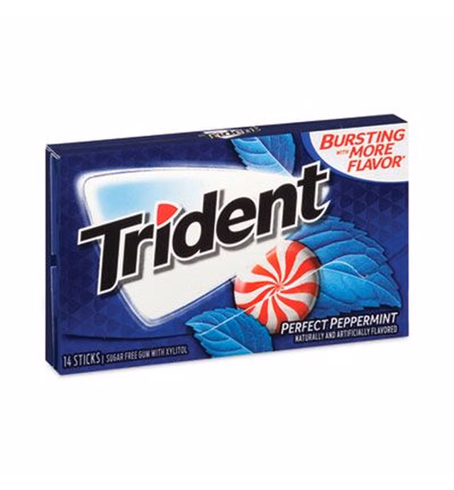 Trident Perfect Peppermint Sugar Free Gum, 14 pieces per pack -- 9 packs per box