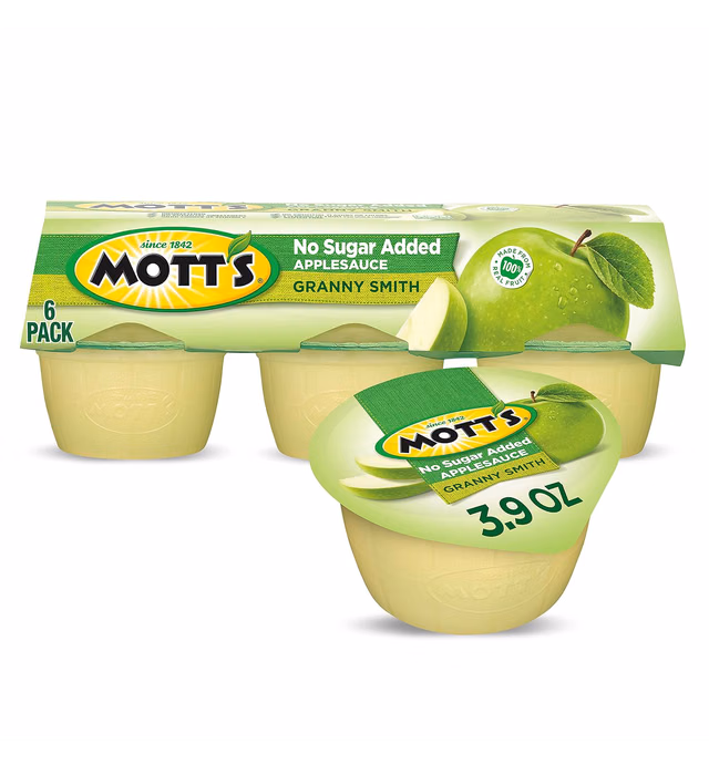 Mott's No Sugar Added Granny Smith Applesauce, 3.9 oz cups, 6 count