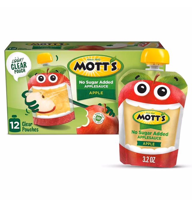 Mott's Original Applesauce, 3.2 oz clear pouches, 12 count