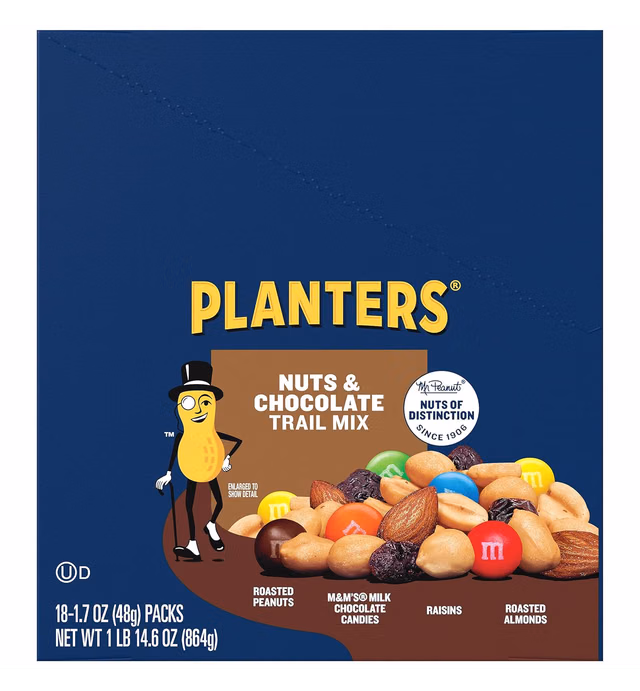 Planters Chocolate Trail Mix Nuts (1.7 oz Bags, Pack of 18)