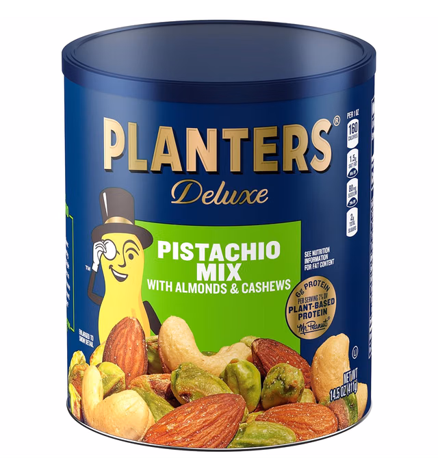 Planters Deluxe Pistachio Nut Mix (14.5 oz Canister) - Variety Nut Mix with Pistachios, Almonds & Cashews