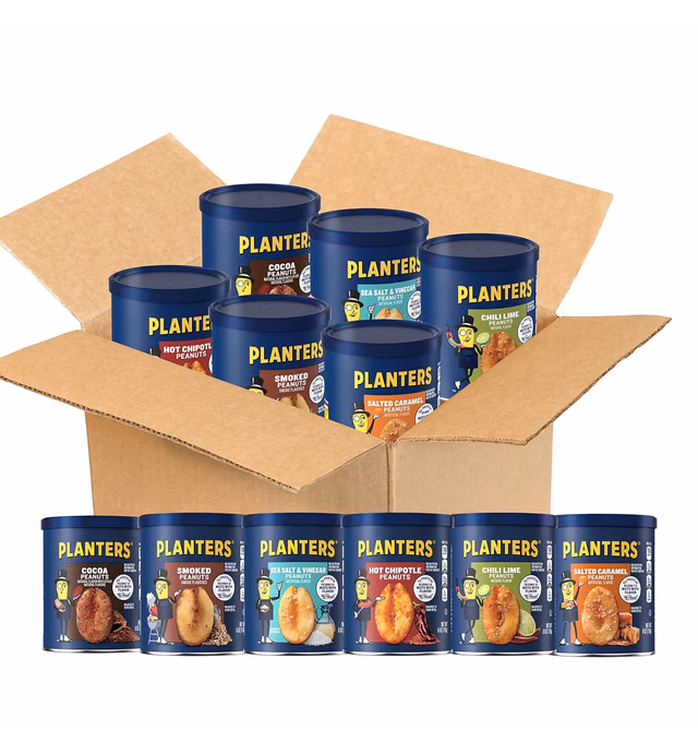 PLANTERS Peanuts Variety Pack, Flavored Nuts, 6 oz Cans (Pack of 6), Protein Snack Care Package