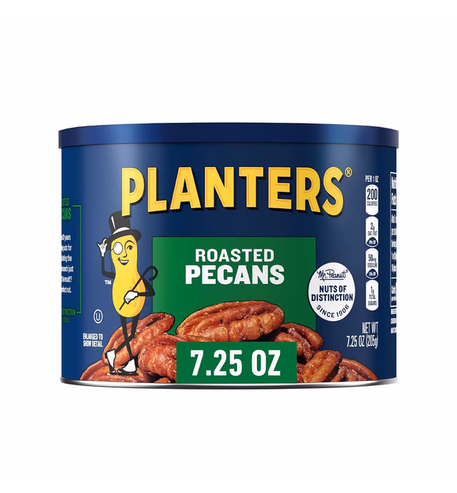 PLANTERS Roasted Pecan Nuts, Party Snacks, Plant-Based Protein, 7.25 Oz Canister
