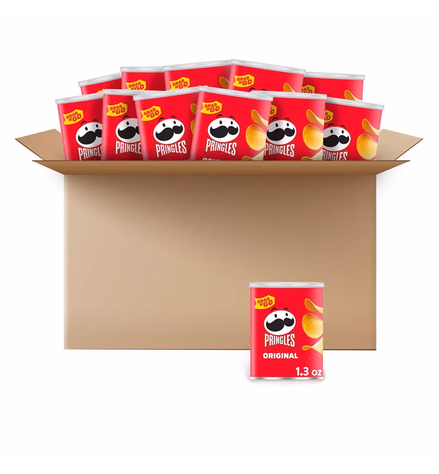 Pringles Potato Crisps Chips, Lunch Snacks, Office and Kids Snacks, Grab N' Go, Original (12 Cans)