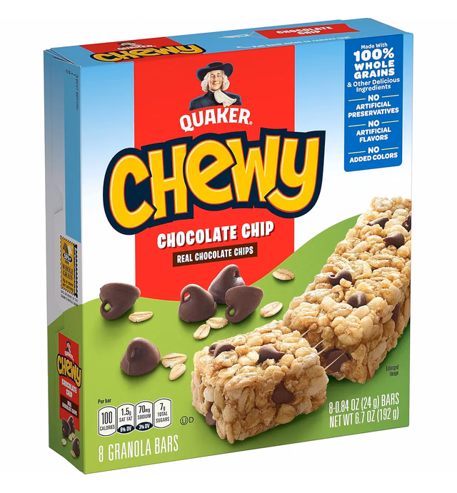 Quaker Chewy Granola Bar Chocolate Chip Granola Bars, 0.84 Oz, 8 Ct