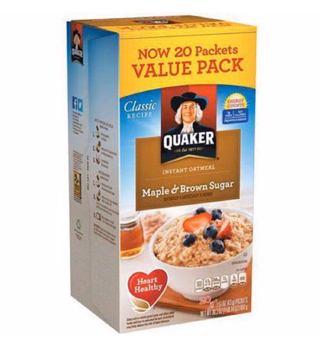 Quaker Maple Brown Sugar Oatmeal Hot Cereal Instant, 30.3 Oz