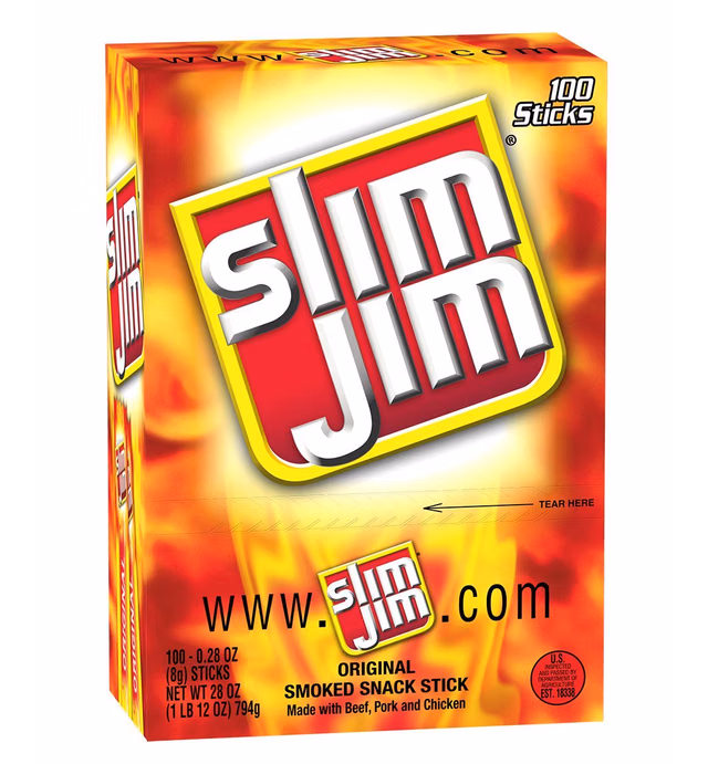 Slim Jim Smoked Snack Sticks, Original,28-Oz Total (Pack of 100)