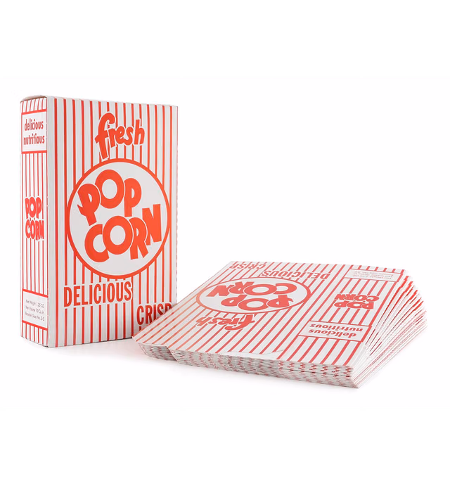 Snappy Popcorn 3-E Red and White Close Top Popcorn Boxes, 1.25 Oz, 100 Count