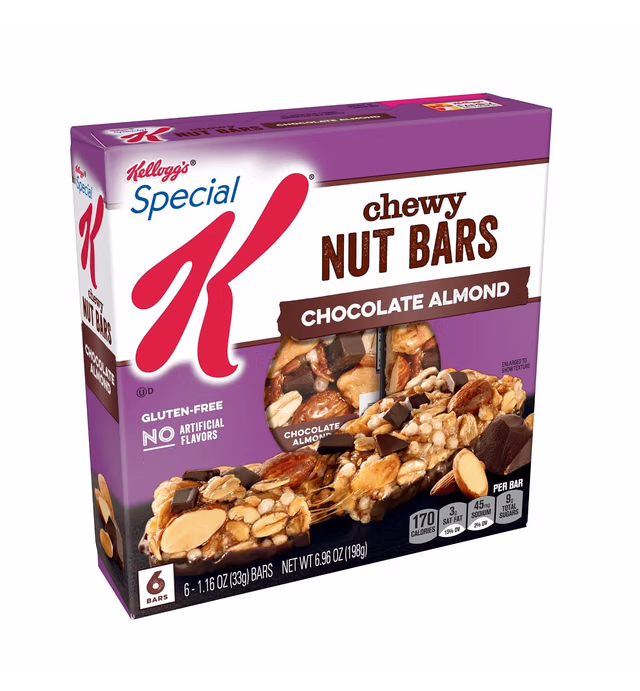 Special K Chewy Breakfast Bars, Gluten Free Snacks, 170 Calories Per Bar, Chocolate Almond (8 Boxes, 48 Bars)