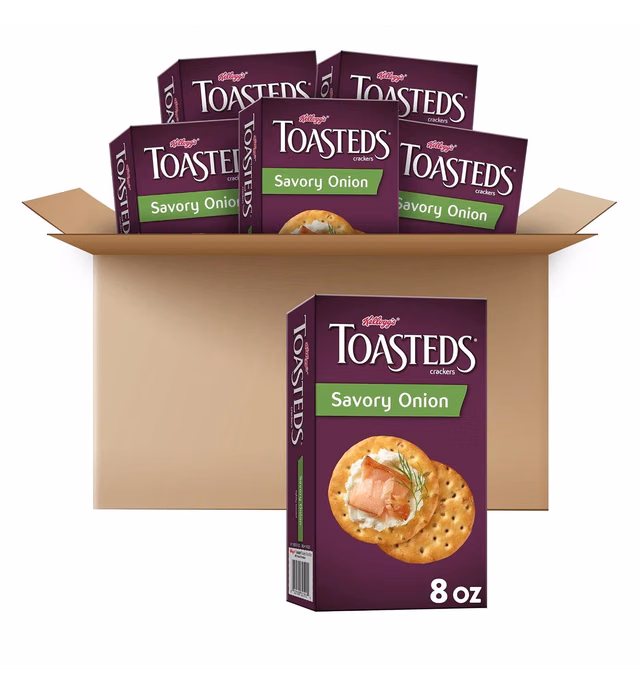 Kellogg's Toasteds Crackers, Ready to Dip Snacks, Party Snacks, Savory Onion (6 Boxes)