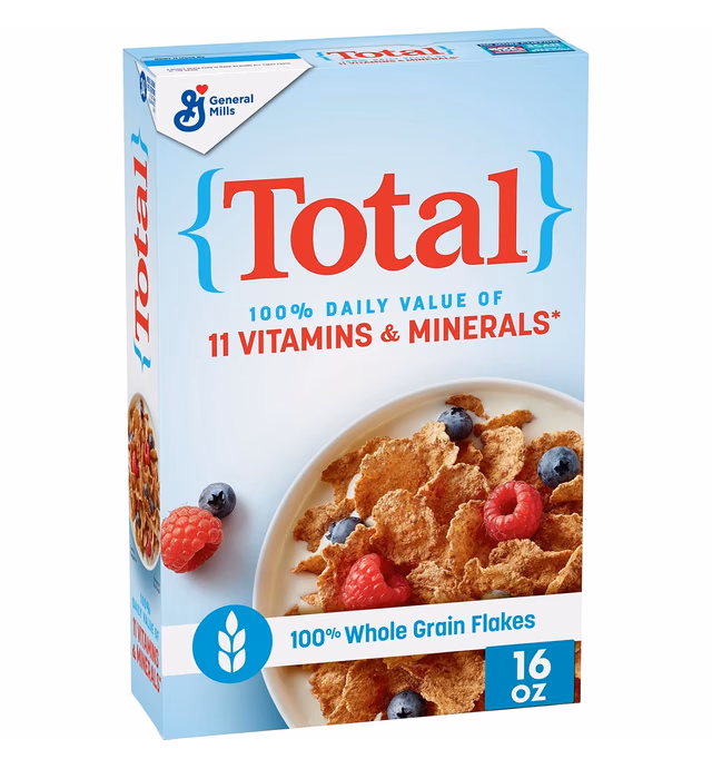 Total Breakfast Cereal, 100% Daily Value of 11 Vitamins & Minerals, Whole Grain Cereal, 16 oz