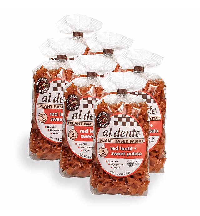 Al Dente Plant Based Pasta Red Lentil + Sweet Potato, 8 Ounce (Pack of 6)
