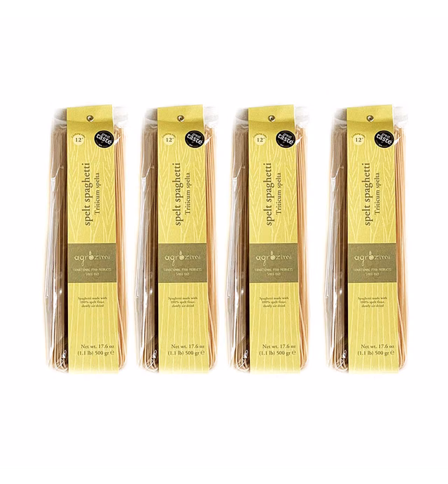 Agrozimi Handcrafted Spelt Spaghetti, Bronze Die-Cut, Naturally Air-Dried Greek Pasta (pack of 4)