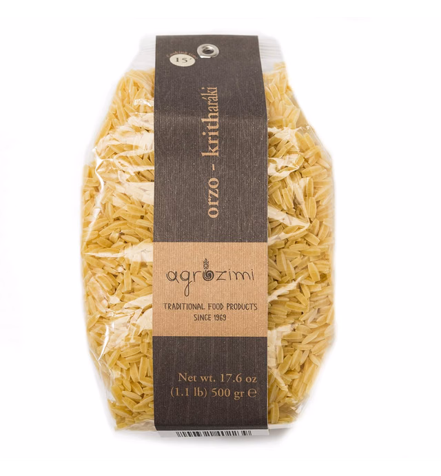 Agrozimi Traditional Kritharaki, Greek Orzo Pasta, Bronze Die-Cut, Naturally Air-Dried (17.6 Ounces, 500 Grams)